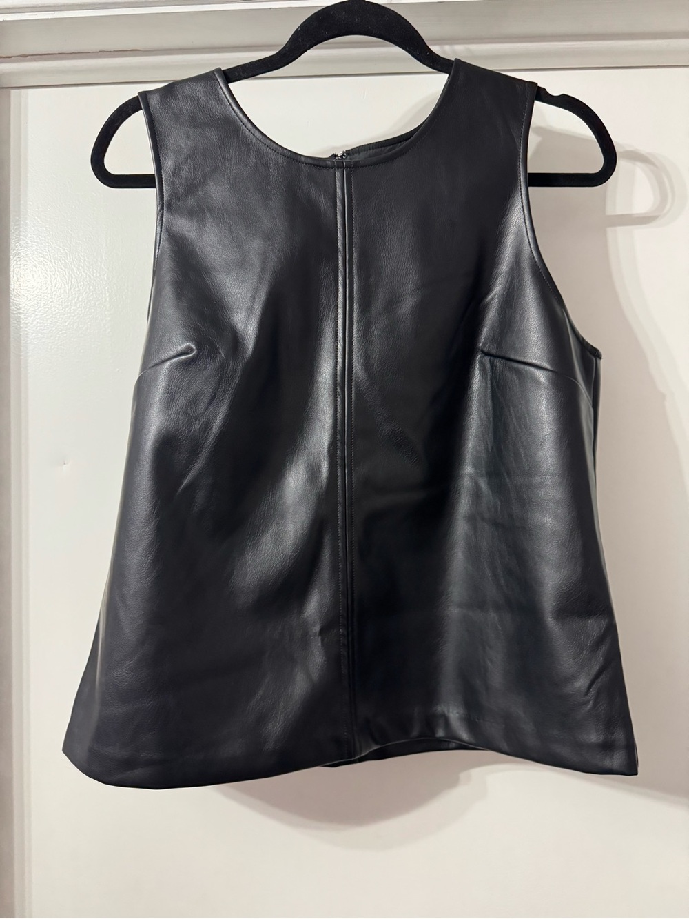 J Crew Black Faux Leather Sleeveless Shell Top